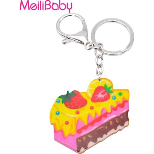 Meilibaby Cute Cartoon Acrylic Keychains Creative Dessert Cake Key Chain Jewelry For Women Kids Girls Gift Car Accessory