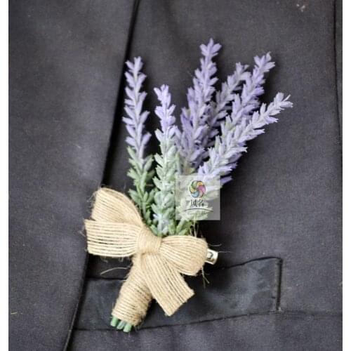 1Piece Groom Groomsman Boutonniere Artificial Lavender Flower Wedding Best Man Corsage Party Prom Suit Brooches Accessories