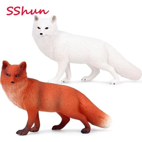 12*3*7.5cm childrens solid simulation wild animal plastic model toy solid fox big white fox figure ornament