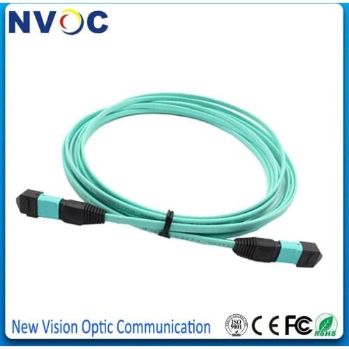 12cores Multimode MPO Male to MPO Male Patch Cord,OM4,5Meter,B Type,Aqua Color,3.0mm Mini Round LSZH Cable MPO Trunk
