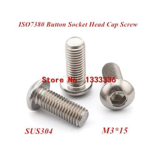 200pcs M3*15 Button Hex Socket Head Cap Screw, ISO7380 Pan/Round head Bolts 304 stainless steel screws