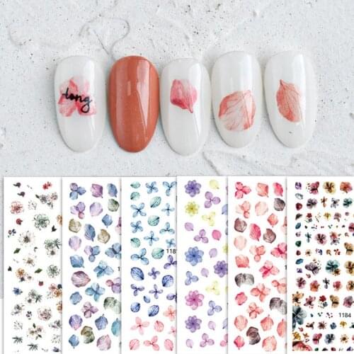 Ink Flowers Series 3D Nail Art Stickers Self-adhesive Leaf Dried Flower Sticker Nails Art Decal Decoration
