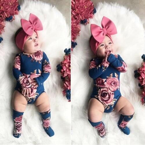 Baby Romper Kid Baby Girl Floral Print Long Sleeve Romper Jumpsuit +Leg Warmer Outfit Sunsuit