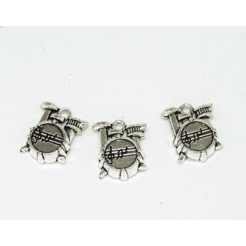 DIY Jewelry Findings Wholesales, New men Jewelry pendants Fashion Alloy Vintage Drum Charms Musical Instruments Charms 16x14mm