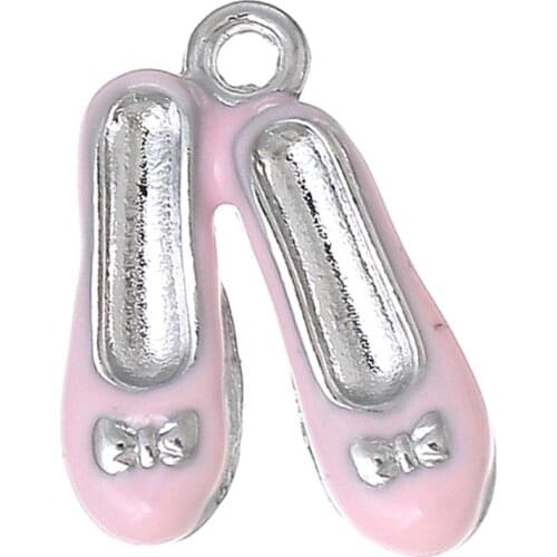 DoreenBeads Zinc metal alloy Charm Pendants Shoes silver color Pink Enamel 19mm( 6/8") x 14mm( 4/8"), 1 Piece Hot new