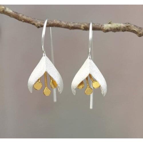 Two Tone Flower Dangle Earrings Vintage Elegant Orchid Floral Design Hanging Drop Earrings For Women Charming Flower Jewelry