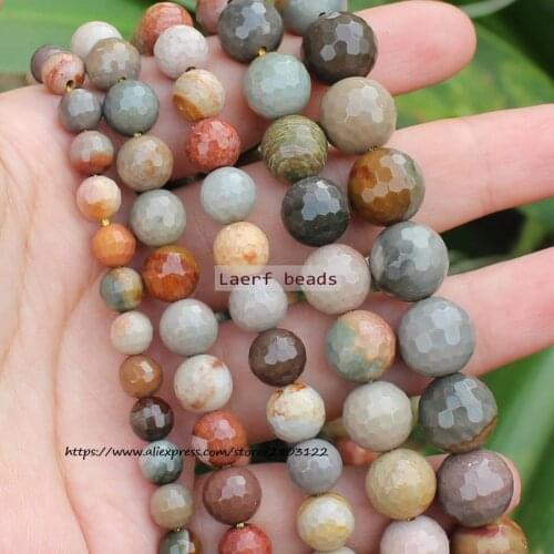 Faceted 6-12mmNatural Emperor /Ocean Jasper America Picture Round Loose Beads, For DIY Jewelry Making