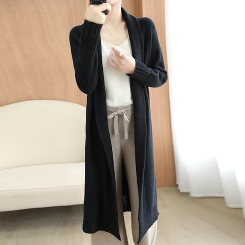 Heavyweight high-end Cashmere Cardigan Womens 100% Pure Wool Mid-length Loose Thick Casual Belt Knitted Jacket Tops Korean