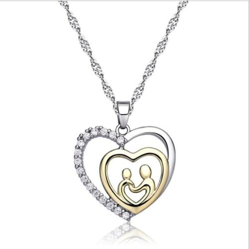 KOFSAC New Charm 925 Sterling Silver Necklace Shiny CZ Heart Mother Child Pendant Necklaces for Women Mothers Day Jewelry Gifts