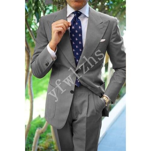 Handsome Two Buttons Groomsmen Peak Lapel Groom Tuxedos Wedding Dress Men Suits Blazer Prom Dinner (Jacket+Pants+Tie) K562