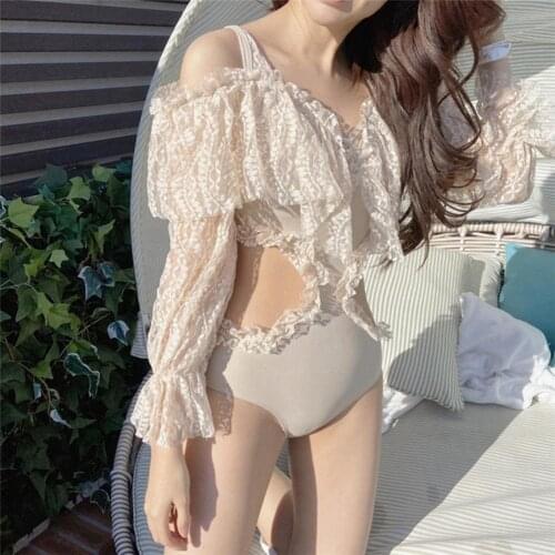 Summer Bikini Visible Sleeves Belly-covered Polyester Girl Sexy Womens Swimwear 2021 for Beach Party