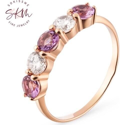 SKM Amethyst rings flowe rings for women 14k rose gold trendy Engagement rings designer Promise gift for wife Fine Jewelry