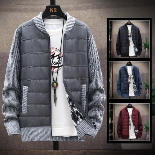 Overcoat spring and autumn style fleece warm sweater men winter thick wool sweater stitching zipper cardigan