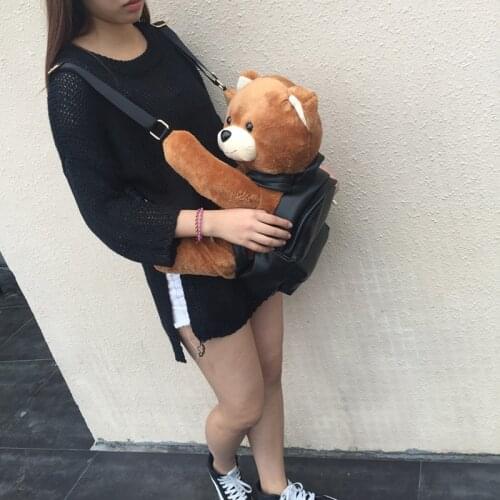 2021 New Fashion Winter Women/Girls Fashion Leather Backpack Plush Teddy Bear Backpack/School bag leisure small backpack bag