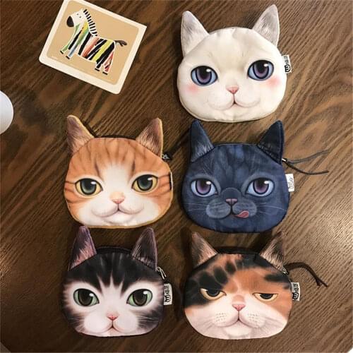 3D girl wallet bag ladies face zipper mini cat coin purses dog childrens purse plush bolsa de moeda coins pouch monedero gato