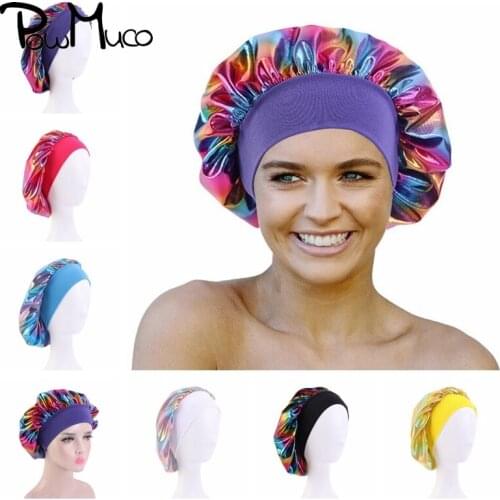 Powmuco Women Wide Elastic Hairband Nightcap Shower Cap for Long Hair Reusable Hat Ladies Accessories Girls Photography Props