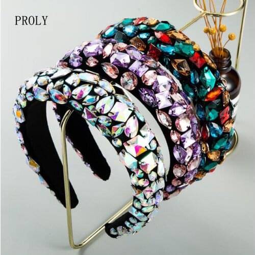 PROLY New Fashion Women Hairband Handmade Full Crystal Headband Wide Side Turban Luxurious Baroque Hair Band Hair Accessories