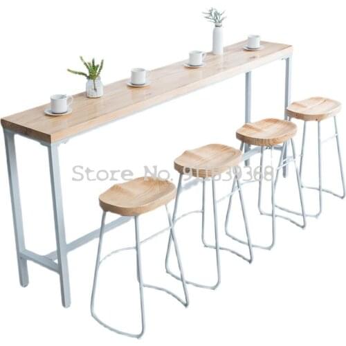Simple Solid Wood Bar Table Family Small Bar Balcony Wall High Foot Table Long Table Milk Tea Shop Table Chair Combination