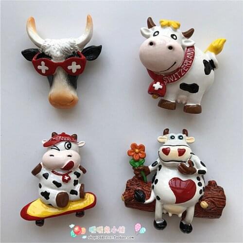 Travel Switzerland Dairy Cow Cartoon Animal Resin Fridge Magnet Three-dimensional Magnetic Sticker