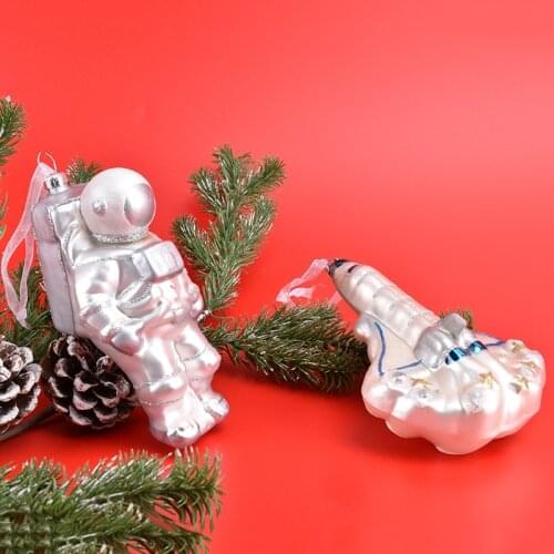 Christmas decorations glass painted airplane spaceman pendant Christmas tree window hotel scene decoration ornaments