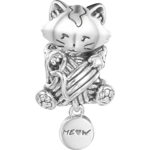 2021 New 925 Sterling Silver Kitten & Yarn Ball Charm Beads Women Jewelry DIY Making Gift Fit Pandora Bracelets Kralen