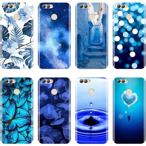 TPU Silicone Phone Case For Huawei Nova Smart Lite 2017 Blue Heart Flower Soft Back Cover For Huawei Nova 2i 3 3I 3E 2 Lite Plus
