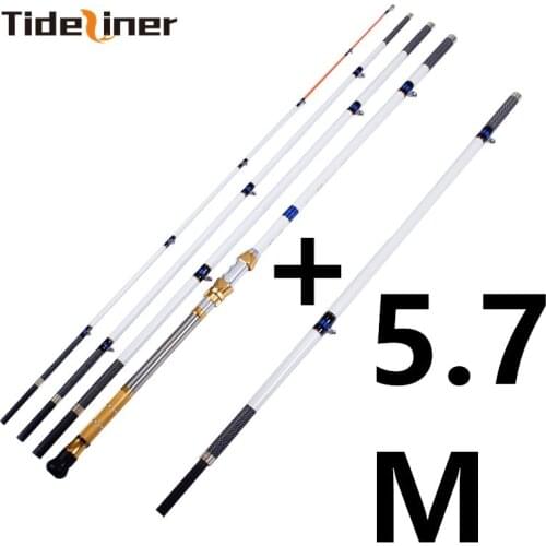 Tideliner Trolling Fishing Rod adjustable 4.7m-5.7m high carbon fiber rods 5 sections strong full matel seat handle 500-800g
