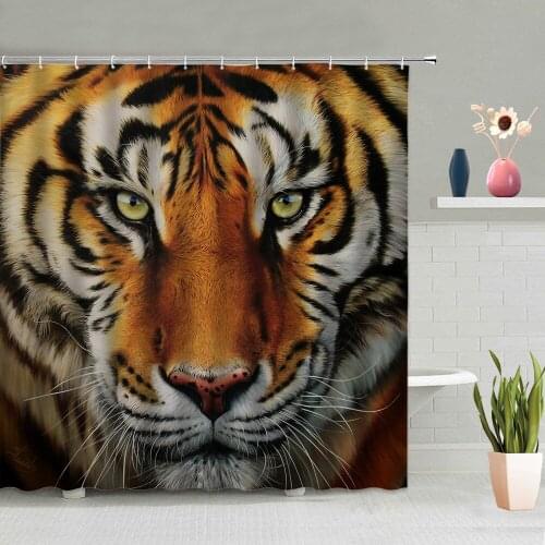 Tiger Shower Curtain Wild Animals Bathroom Decoration Background Bathing Curtains Washable Hanging With Hooks Set Home Decor