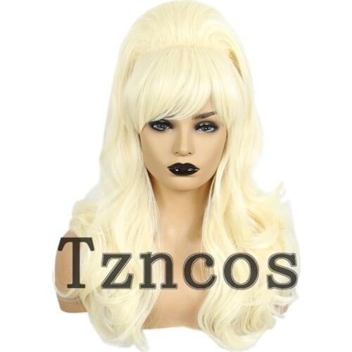 Tzncos 70s 80s Women Housewife Beehive Costume Wigs Wife Light Blonde Hair