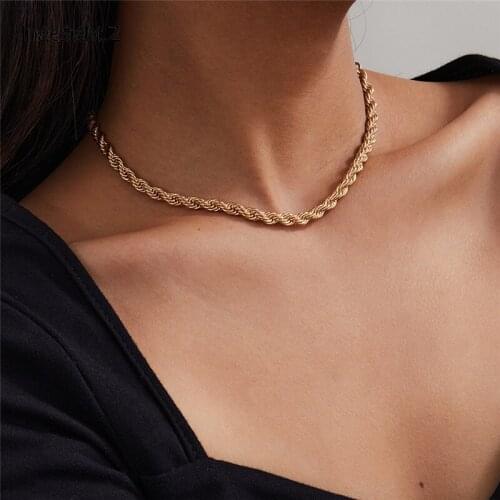 Punk Twisted Metal Choker Collar Necklace for Women Mix Color Thick Curb Short Clavicle Necklaces Party Jewelry
