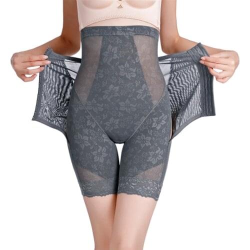 High Waist Buckle Lace Ruffle Transparent Back Take off Body Shaper Panties Waist Trainer Tummy Flat Butt Lift Boxer Underwear