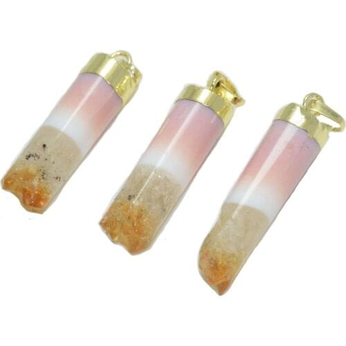 Fashion Jewelry column raw cluster yellow crystal quartz cylinder pendant girl natural geode druzy stone pendant for necklace