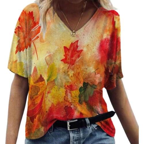 Ladies T-shirt Floral Print Short Sleeve Sexy Women V Neck Loose Tee Tops Spring/Summer Womens Clothing футболка оверсайз 2021