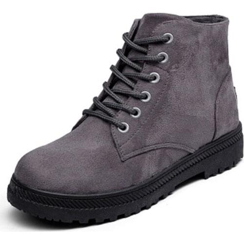 Plus Size Women Boots Spring Autumn Fashion Lace Up Ankle Martin Boots Solid High Top Casual Flat Shoes Woman Botas 43 4 XKD2154