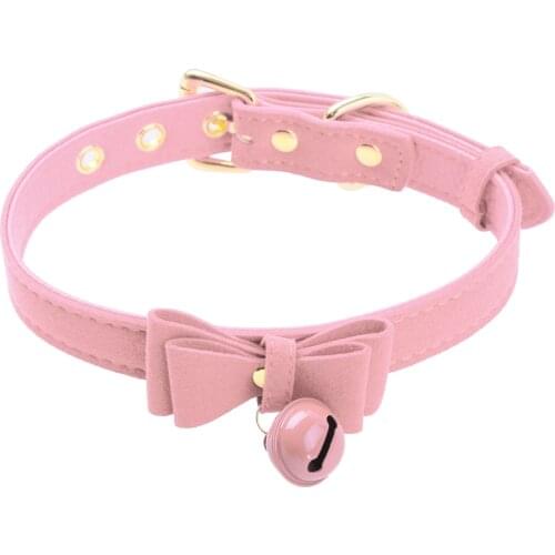 Women Girls Fashion Bow Tie Neck Choker Collar Necklace with Bell PU Leather Adjustable Choker Collar for Halloween Costumes