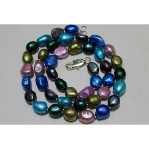 Fashion Ladys Pearl Jewelry Rice Mixed Color 8-9mm Freshwater Pearl Necklace 17 Inch