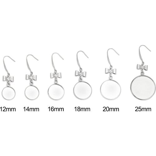 12/14/16/18/20/25mm 316 Stainless Steel Handmade Style Lever Back Bowknot Earrings Cabochon Settings Dangle Earring Setting