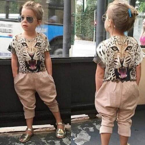 2019 Girls Sets Leopard T-Shirt + Pants 2 Pcs Suits Girls Fashion Printed Tops T Shirts Sets Children Cotton Clothing Girls Tees