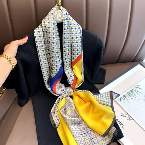 2021 Houndstooth Plaid Women Scarf Silk Scarves Shawls Lady Wraps Soft Female Luxury Brand Designer Beach Stole Bandana 40X160cm