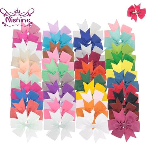 Nishine 3.4" 12pcs/lot Grosgrain Ribbon Hair Bow with Clips Girls Boutique Hairpins Head Wear Kids Photo Props Hair Accessories