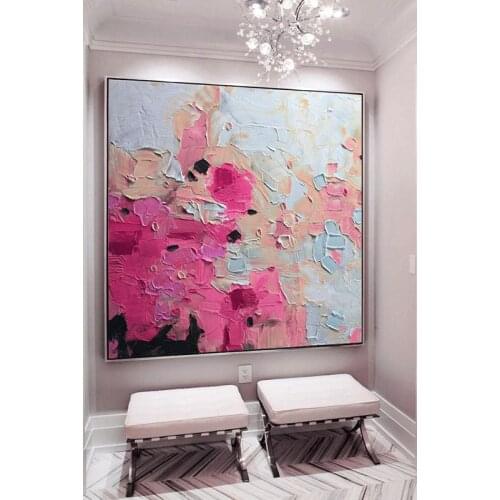 Large pink gold blue art abstract painting fuchsia blue fuchsia abstract painting abstract landscape painting art