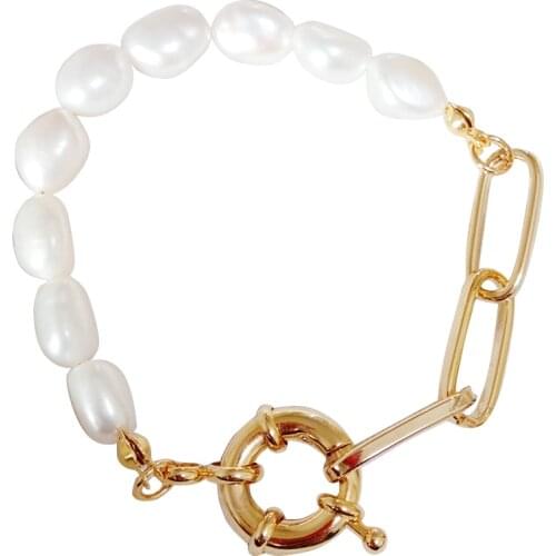 High quality BAROQUE pearl bracelet ,100% NATURE FRESHWATER PEARL Bracelet-high luster .AAAA PEARL-24K GOLD PLATING CHAIN