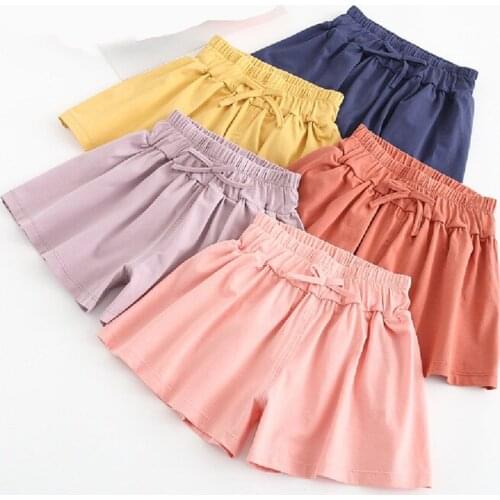 Girls' Wide Leg Pants 2021 Summer New Child Cotton Solid Color Bow Pajama Scanties 3-8 years old Casual Kids Clothing For Girls