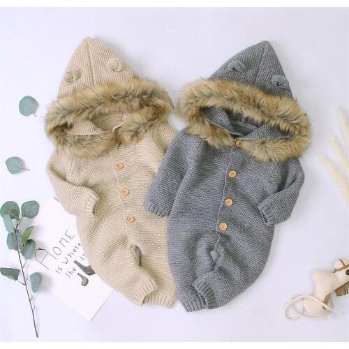 Citgeett Winter Warm Newborn Baby Infant Kid Boy Girl Romper Hooded Jumpsuit Autumn Outfits Wool Clothes