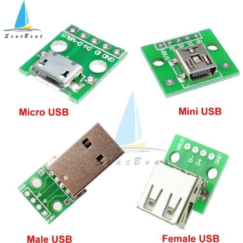 5PCS Micro Mini USB Male USB Female USB B Connector Interface to 2.54mm DIP PCB Converter Adapter Breakout Board