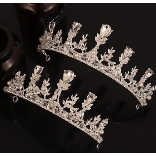 Silver Color Gold Tiaras And Crowns Pearl Crystal Hair Accessories For Princess Queen Bridal Women Headpiece Diadems Jewelry