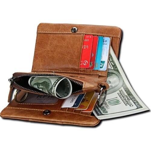 Mens Genuine Leather Short Wallet Small Money Bag Hasp Wallet Crazy Horse Leather Wallet RFID Mens Dollar Bag