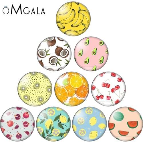 Fruit pineapple Strawberry 10pcs mixed 10mm/12mm/14mm/16mm/18mm/20mm Round photo glass cabochon demo flat back Making findings