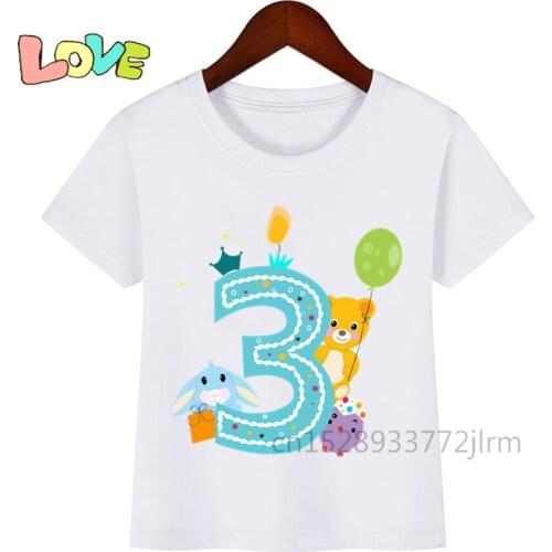 Boy&Girl 3 Year Old T Shirt Kids Cartoon Birthday Number 3 Print T-shirts Baby Kawaii I Am 3 Funny Gift Tshirt Children Tops