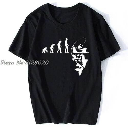 New Evolution Fishinger Tee Shirt Men Summer Fish Joke Fisherman Carp T-shirts Cotton Summer Short Sleeve Funny Gift T-shirt